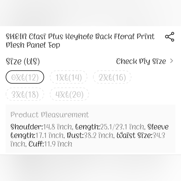 SHEIN Clasi Plus Keyhole Back Floral Print Mesh Panel Top size 0XL (12) - Picture 8 of 8